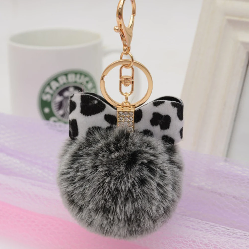 Новинка 2018 брелки с пушистым шариком и мехом женский кожаный брелок леопардовым