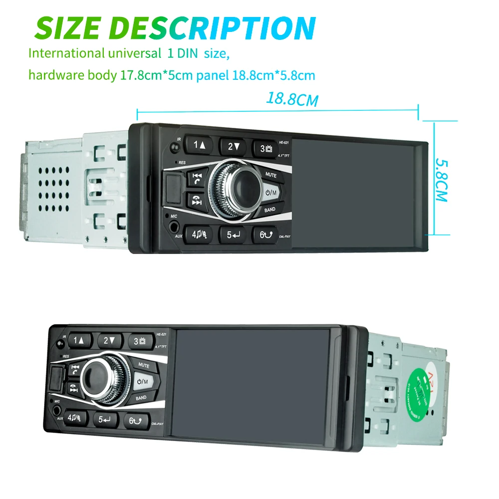 HE521 4,1 дюймов одиночный DIN Bluetooth автомобильный AM FM Радио стерео USB AUX вход в тире головное устройство автомобиля MP5 плеер с микрофоном