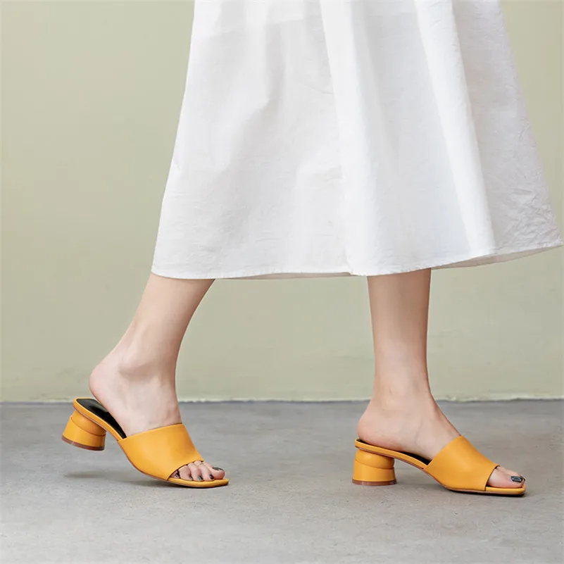 FEDONAS Top Quality Fashion Concise White Yellow Genuine Leather Women Sandals Slip on Elegant Strange Style Casual Shoes Woman