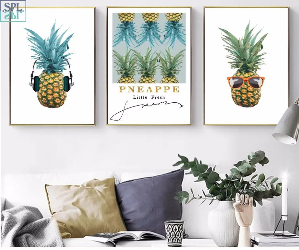 

SPLSPL Creative Pineapple Canvas Art Posters and Prints Fruit Food Cuadros Decoracion Wall Pictures for Living Room No Framed