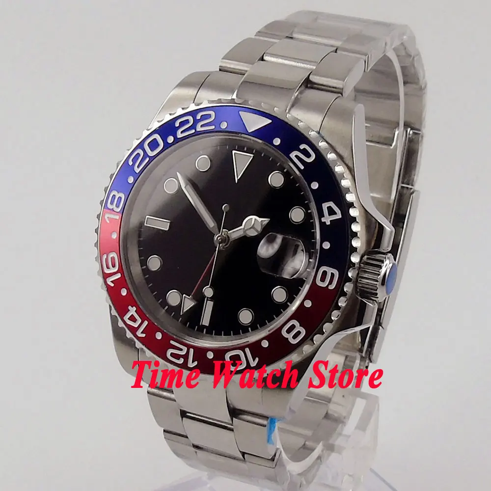 Парнис 40 мм автоматический переход Для мужчин t часы черный стерильные циферблат