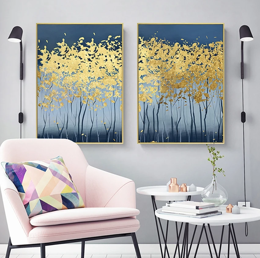 Домашний декор абстрактная картина маслом из 3 частей на холсте желтые золотые