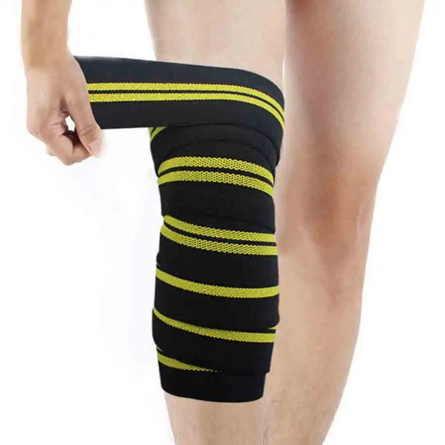 black with yellow Пауэрлифтинг коленный бандаж Тяжелая атлетика компрессионные наколенники спортивные гетры для голени тренажерный зал фитнес приседания, тренировка ремни - Цвет: black with yellow