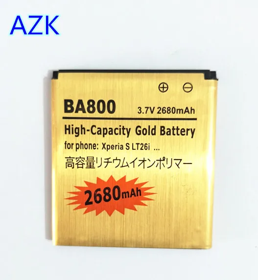 AZK новый золотой аккумулятор 2680 мАч BA800 для SONY Xperia S V LT25i LT26i Arc HD AB 0400 телефона|ba800