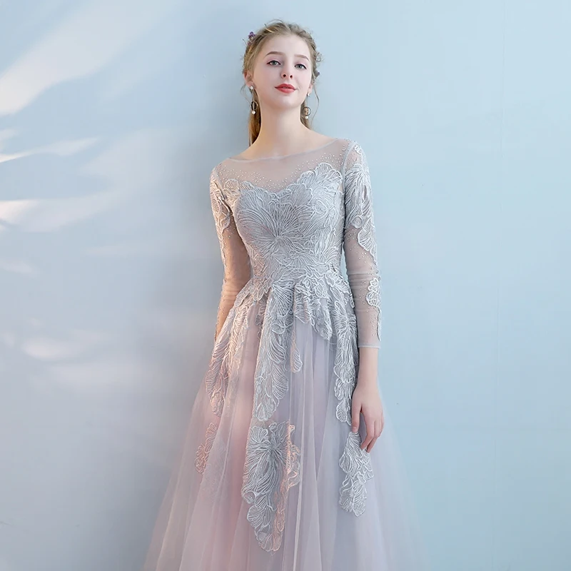 Vestido de festa серебряные кружевные вечерние платья 2019 Robe De Soiree трапециевидные с