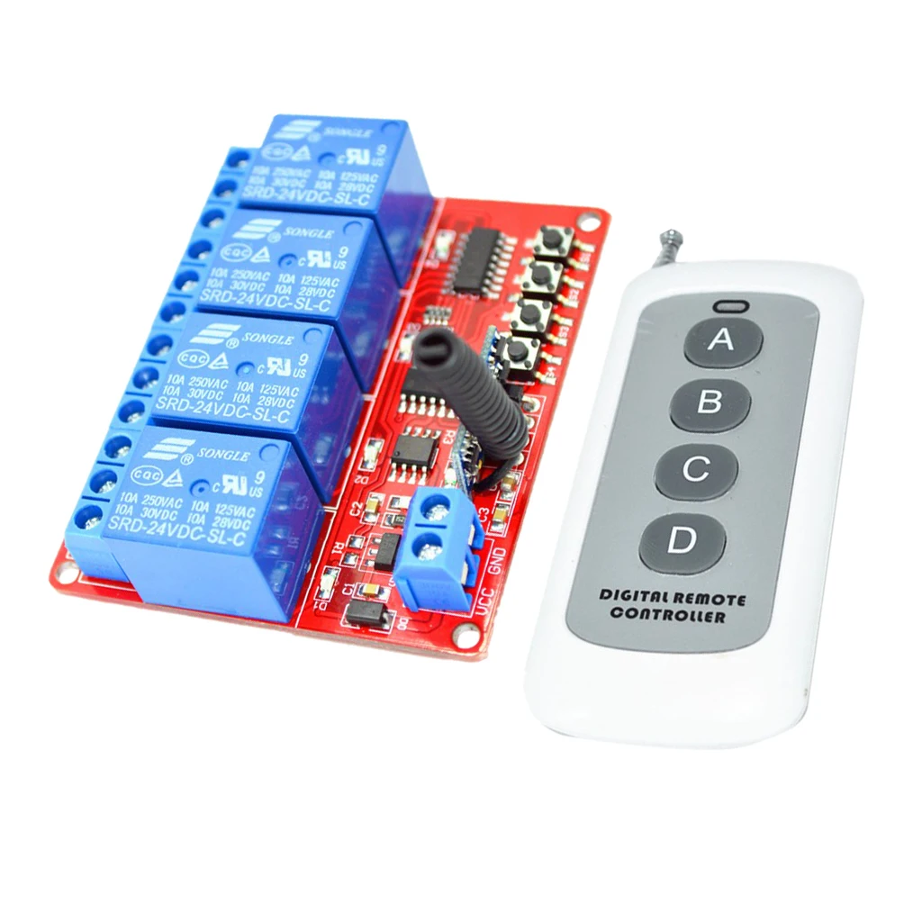 

24В 4-канальный 433 м 4-кнопочный 1000 м Пульт дистанционного управления + модуль приемника