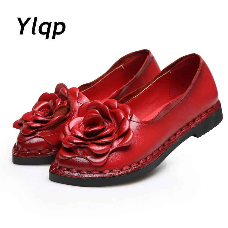 

2022 New Vintage Handmade Folk Style Women Flats Casual Shoes Genuine Leather Lady Soft Bottom Shoes for Mother Fashion Loafers