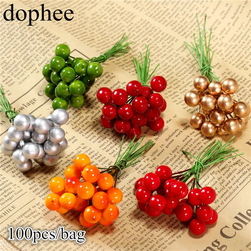 Искусственные ягоды Холли dohee 100 шт. яркие красные домашняя гирлянда на Рождество