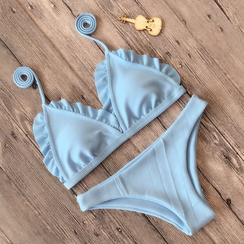 Сексуальная рюшами Холтер Купальные Костюмы комплект 2018 милый купальник бикини