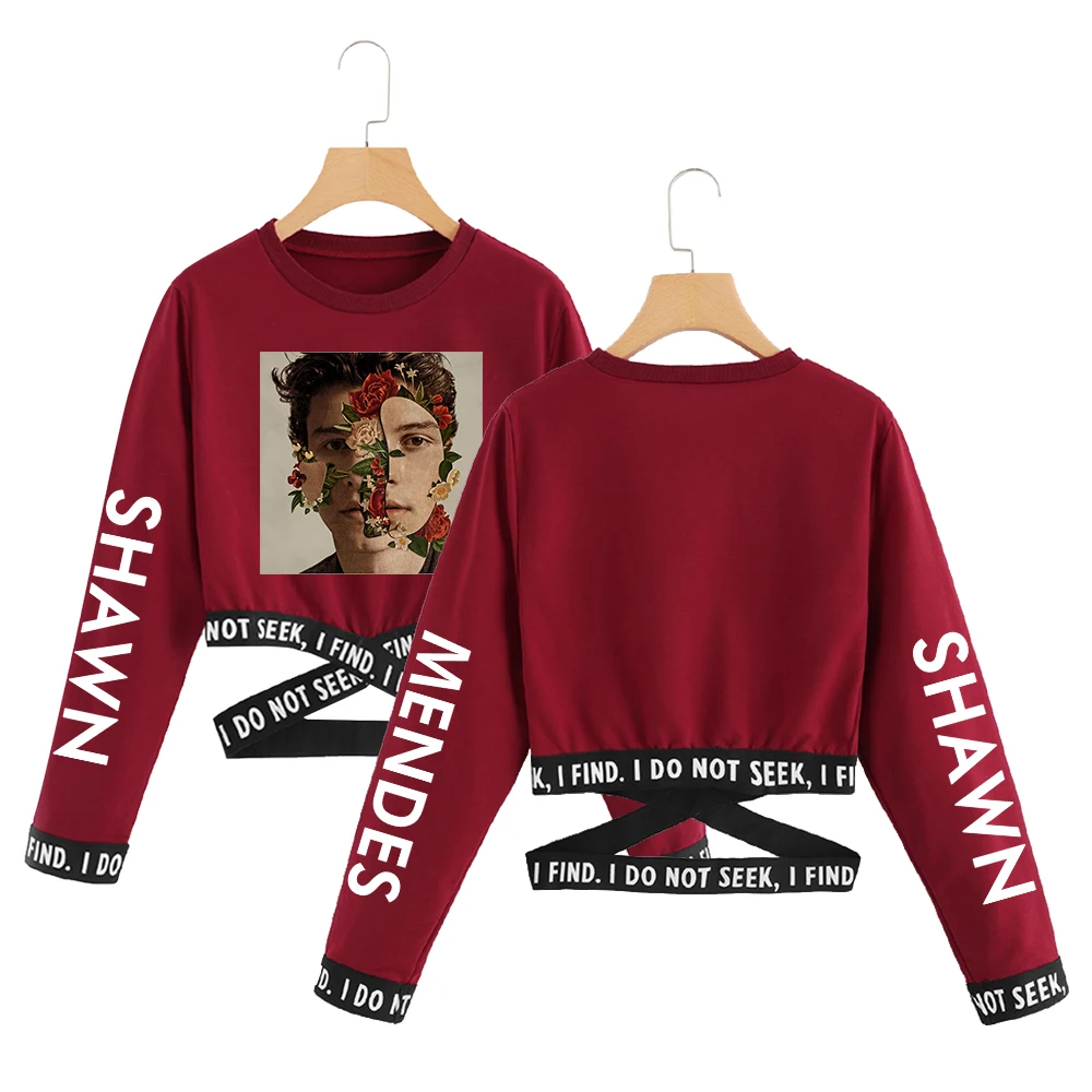shawn mendes футболка певца знаменитая звезда летняя футболка короткий топ Женская одежда кружева с длинным рукавом модные топы уличная одежда