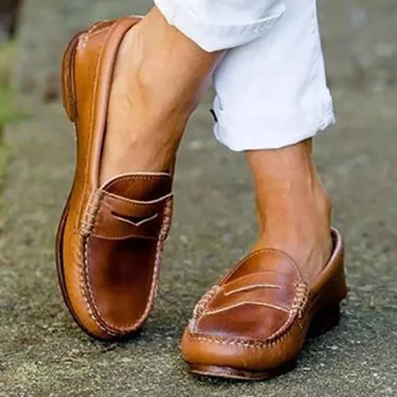 Женские винтажные лоферы на плоской подошве мокасины без шнуровки весну и лето