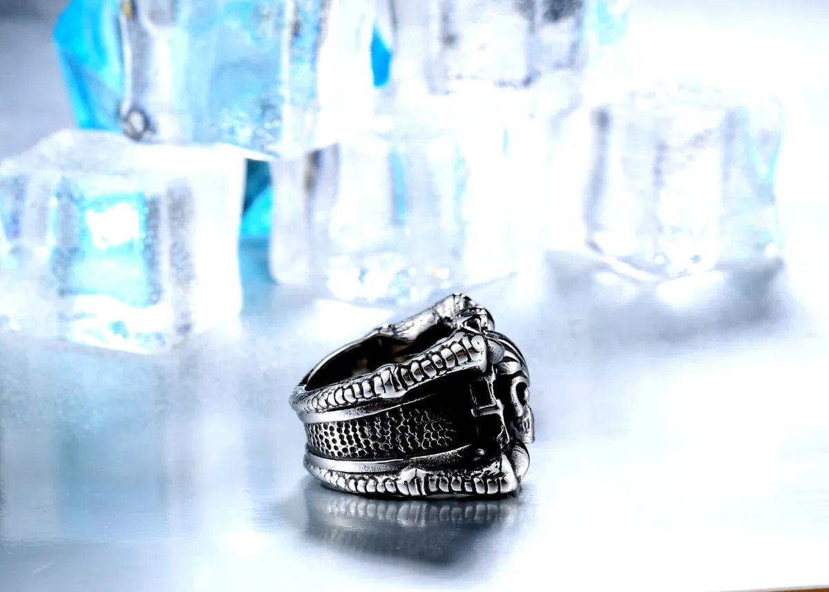 Beier New Motor Biker Chain Skull Ring 316L Stainless Steel Jewelry Ring Women Mens Sharp Claws Biker Skull Ring BR8-448