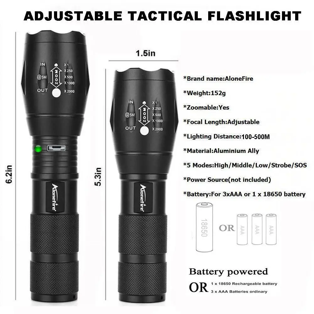 Светодиодный фонарик AloneFire XM L T6 CREE фонафонарь с аккумулятором 18650 микро usb|torch