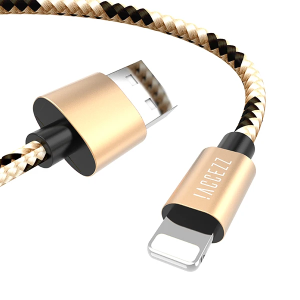 Gold ACCEZZ нейлоновый USB кабель для Apple iphone X XS MAX XR Синхронизация данных для телефона 2,4 А шнур для зарядки для iphone 8 7 6S 5S Plus SE шнур для зарядки - Цвет: Gold