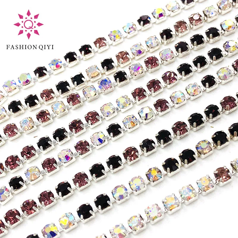 Хит продаж 5 ярдов темно фиолетовый/светло фиолетовый/белый AB 2 мм 3 Серебряное