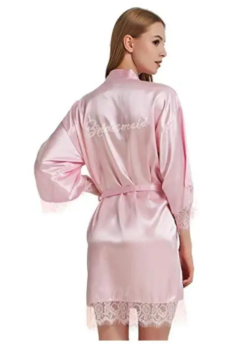 pink Bridesmaid Атласные свадебные халаты из искусственного шелка для невесты, белые халаты для невесты/халаты-кимоно, рисунок «Невеста» на спине - Цвет: pink Bridesmaid