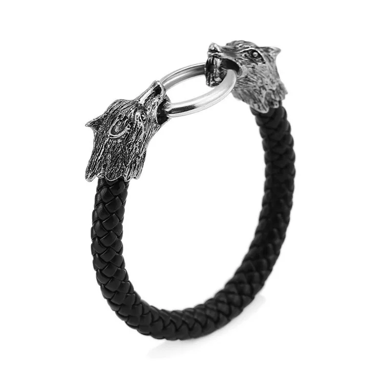 Человек волчья голова Волка тотемный браслет сплава кожаный браслет|leather bracelet|alloy