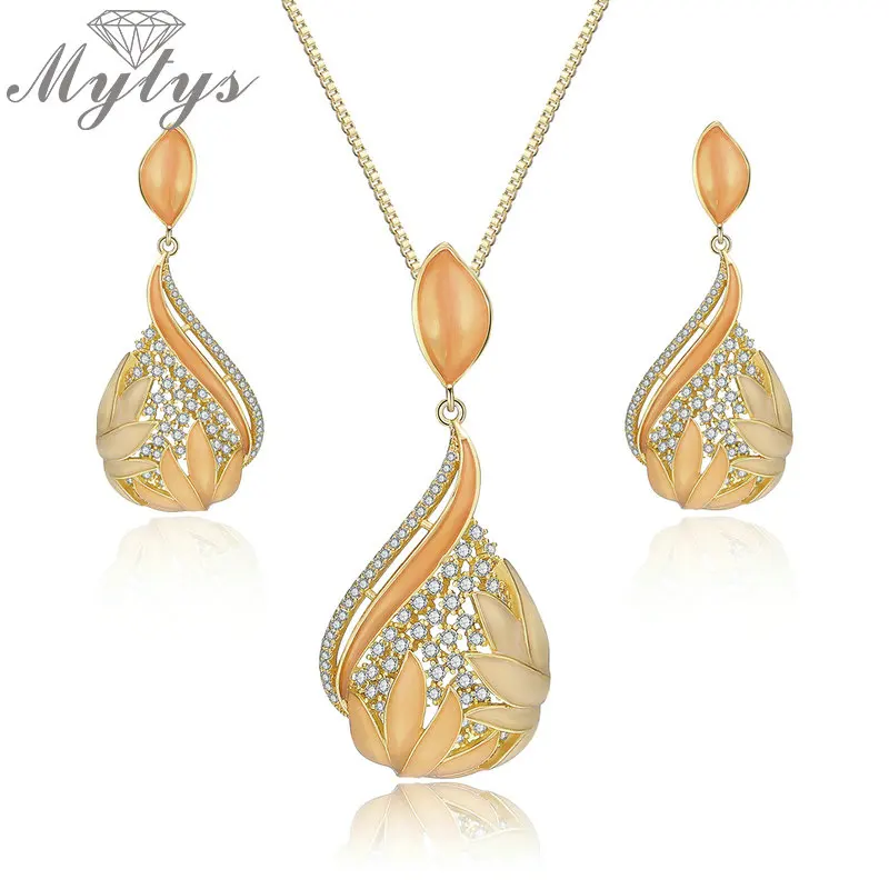 Mytys модные эмалированные Ювелирные наборы кулон ожерелье серьги набор для женщин Мини кубический циркон