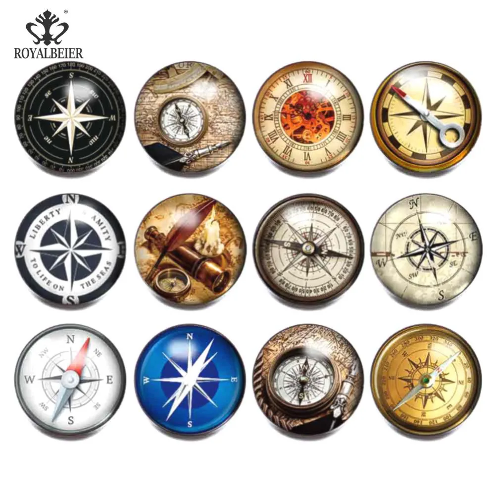 

RoyalBeier 12 шт./лот смешанный 18 мм компас символ тема шаблон стеклянные кнопки для самостоятельного изготовления браслетов ювелирные изделия