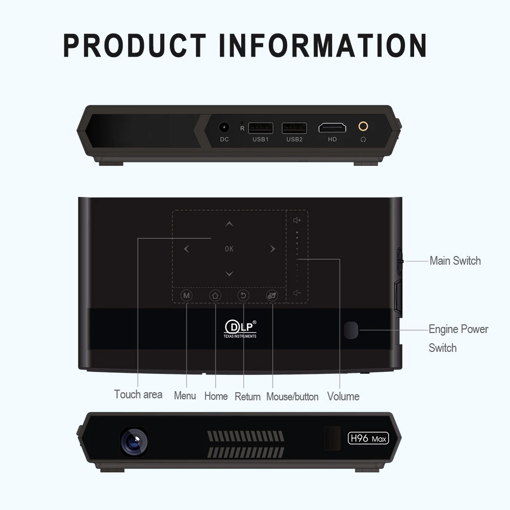 H96 Max Mini DLP 4 k Projecteur Восьмиядерный Android портативный домашний видеокинотеатр Bluetooth HD-IN 5G wifi tv Box 2 Гб 16 Гб DHL