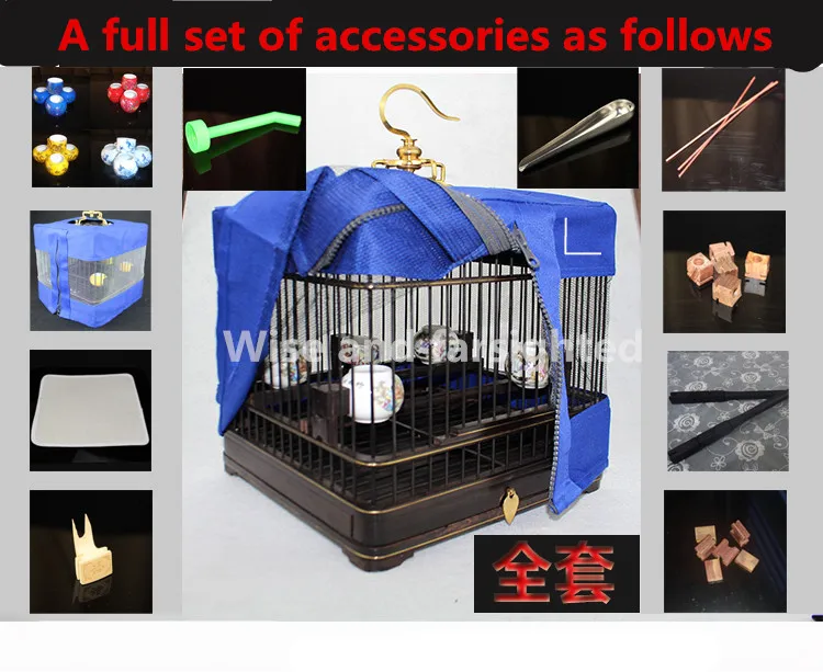 Бамбуковая птичья клетка из черного дерева и красного с искусством