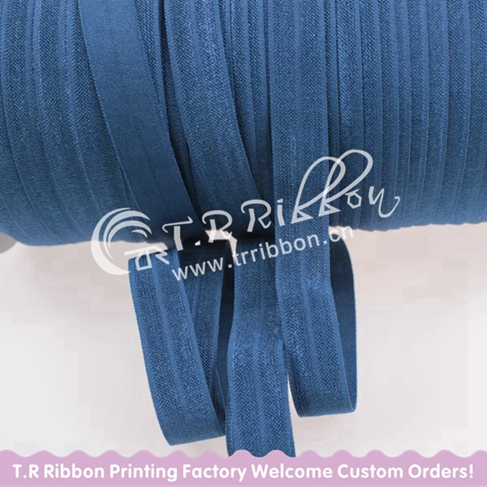 

T.R RIBBON 5/8" FOE #365 Lt.Navy solid Fold Over Elastic Shiny for elastic Headbands Hair 50yards/lot and 100yards/lot