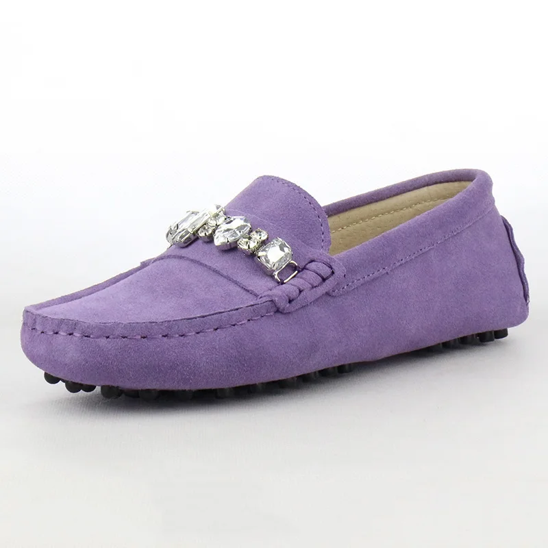 Purple Женская обувь из натуральной кожи; женская обувь на плоской подошве; повседневные Лоферы без застежки; Мягкие Мокасины; женская обувь на плоской подошве; женская обувь для вождения - Цвет: Purple