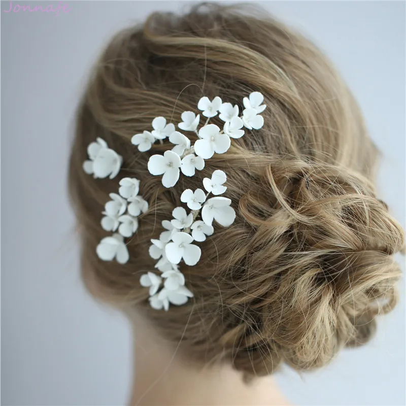 

Jonnafe Porcelain Flower Bridal Hair Combs Pins Set Fashion Wedding Headpiece Handmade Women Hair Ornament Jewelry