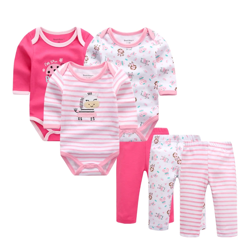 6pcs/lot Baby Boy Clothes Newborn Infant Clothing Sets Autumn/Spring 100% Cotton Rompers+ Pants Jumpsuits | Детская одежда и обувь