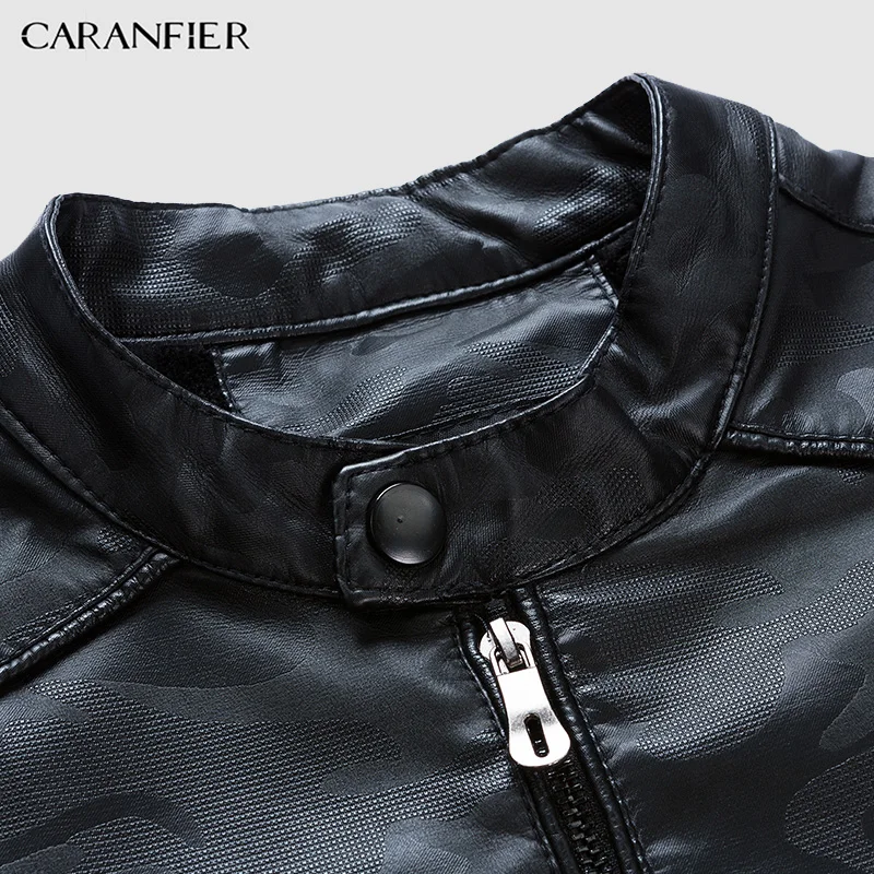 CARANFIER мужские куртки повседневные PU мужская кожаная куртка толстые пальто Зимние
