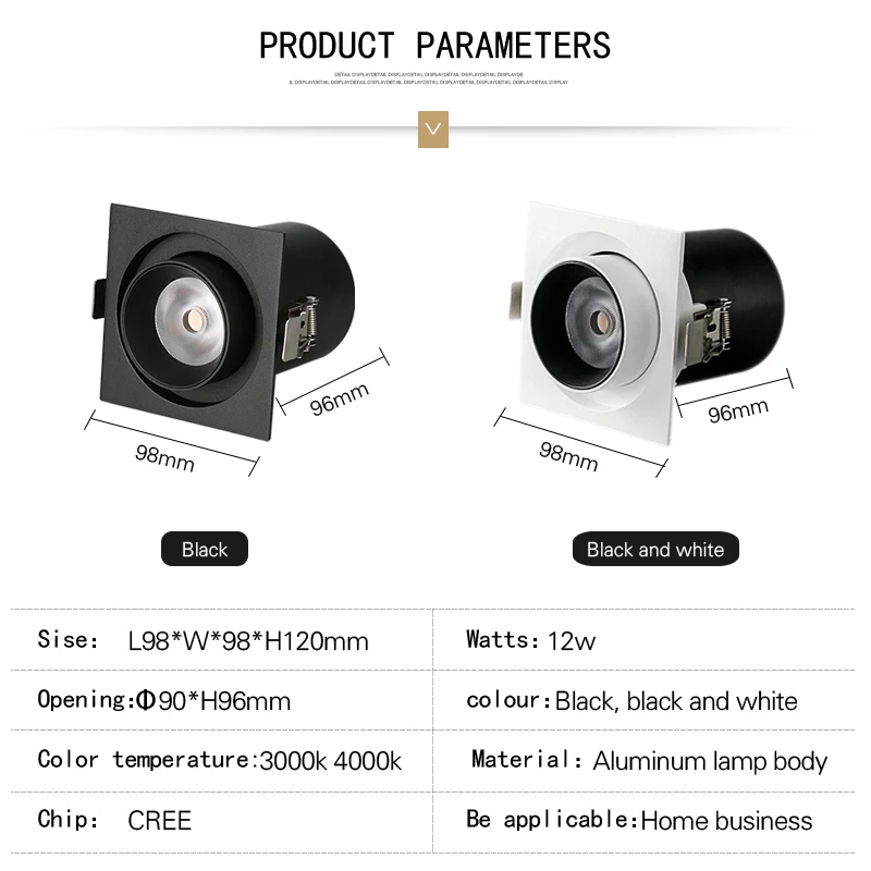 Встроенный светодиодный прожектор CREE COB 12 Вт высокий индекс цветопередачи Ra&gt 93