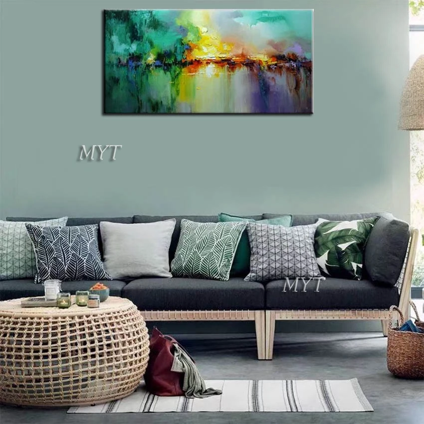 Абстрактный современный пейзаж Толстая Зеленая картина с ножом ручная роспись