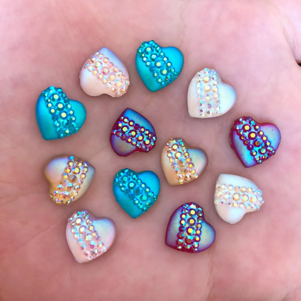 

40pcs 12mm Resin Heart Cat's Eye Flatback Rhinestone Wedding Buttons DIY Crafts R42A