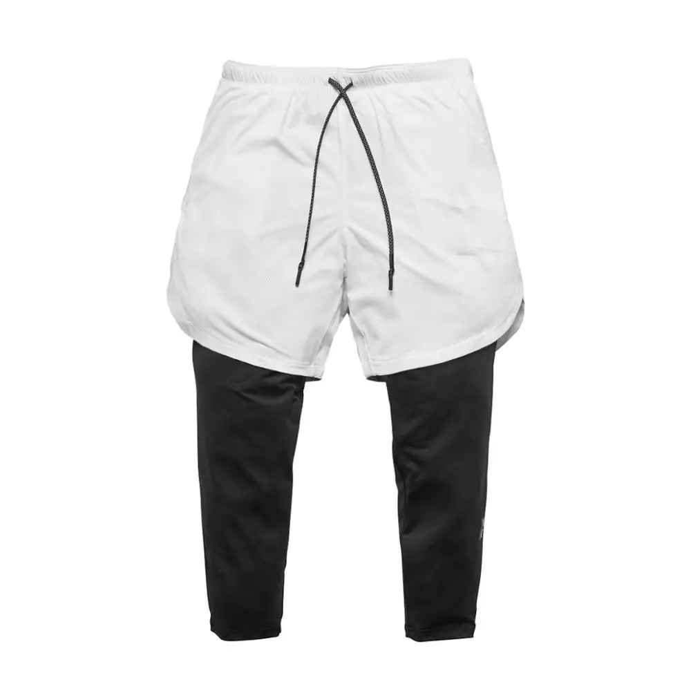 New Sweatpants men's quick dry breathable false 2 pieces of nine-point pants outdoor running fashion fitness Tight trousers M-3X | Мужская