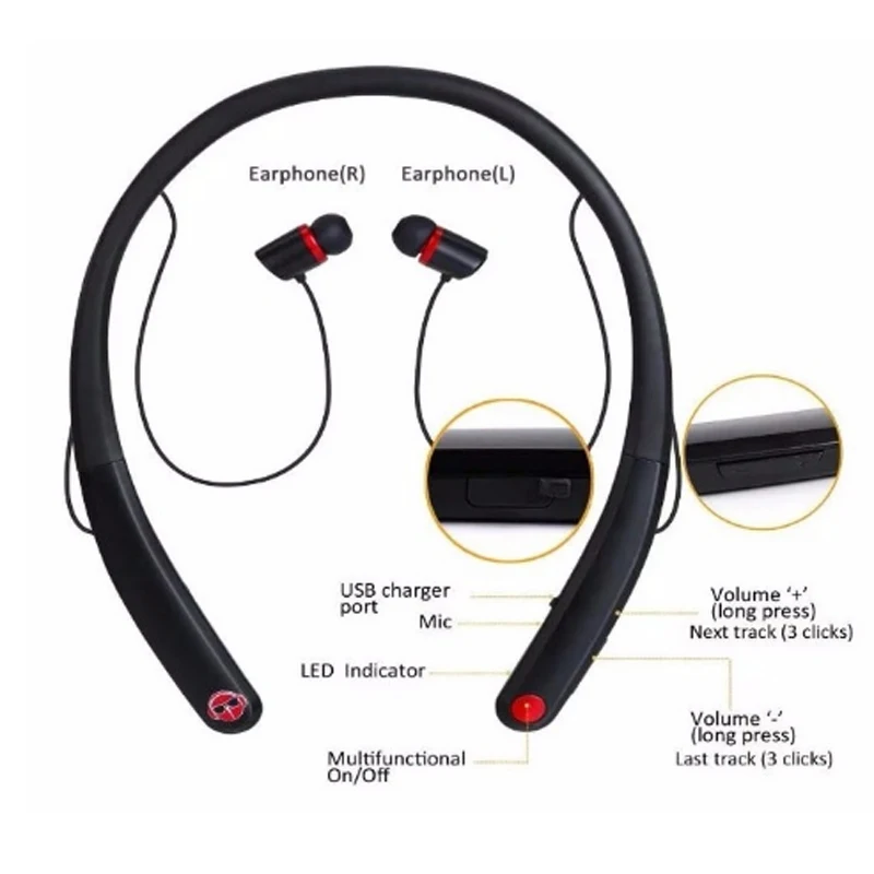 Bluetooth гарнитура HV990 беспроводные магнитные наушники с шейным ободом