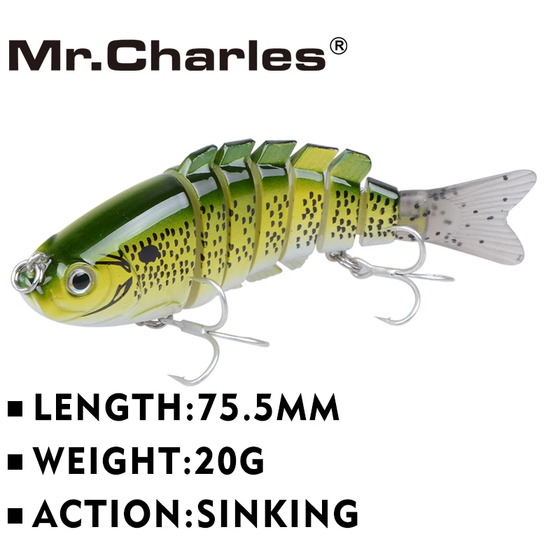 

Рыболовная приманка Mr. Charles CMCS 056, 75,5 мм/20 г, профессиональная приманка для плавания, 7 секций, жесткая рыболовная приманка