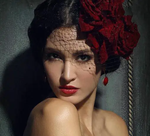 Mini Top Hat Red Flower Rose Clip Veil Gothic Lolita Fancy Handmade Hair Clips Goth