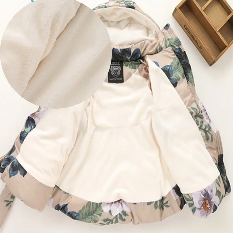 children clothing winter jackets for girls kids fashion floral printed parka thick fleece warm coats windbreaker clothes | Детская