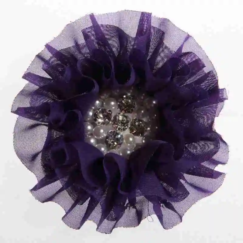 Purple 50 шт. 10 см 3,9 дюймов винтажные большие шифоновые цветы с жемчужным горным хрусталем для повязки на голову тканевые цветы для заколки для волос украшение - Цвет: Purple