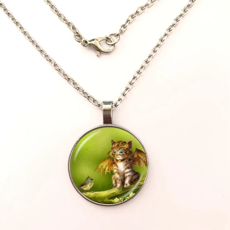 GDRGYB милый серый Сказочный Кот фото кулон ожерелье ангел крыло кошка котенок