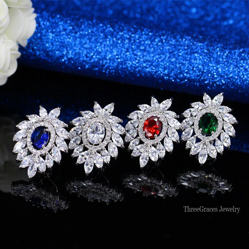 ThreeGraces Модные женские чешские серьги бижутерия Роскошные циркониевые камни Королевский синий большой кристалл в форме листика серьги-гвоздики для свадьбы ER192
