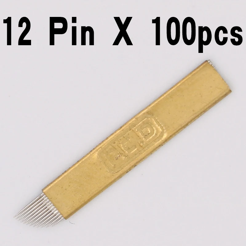 100 шт. Lamina Agulhas микроблейдинг tebori 12 pin твердая PCD игла лезвий Перманентный макияж