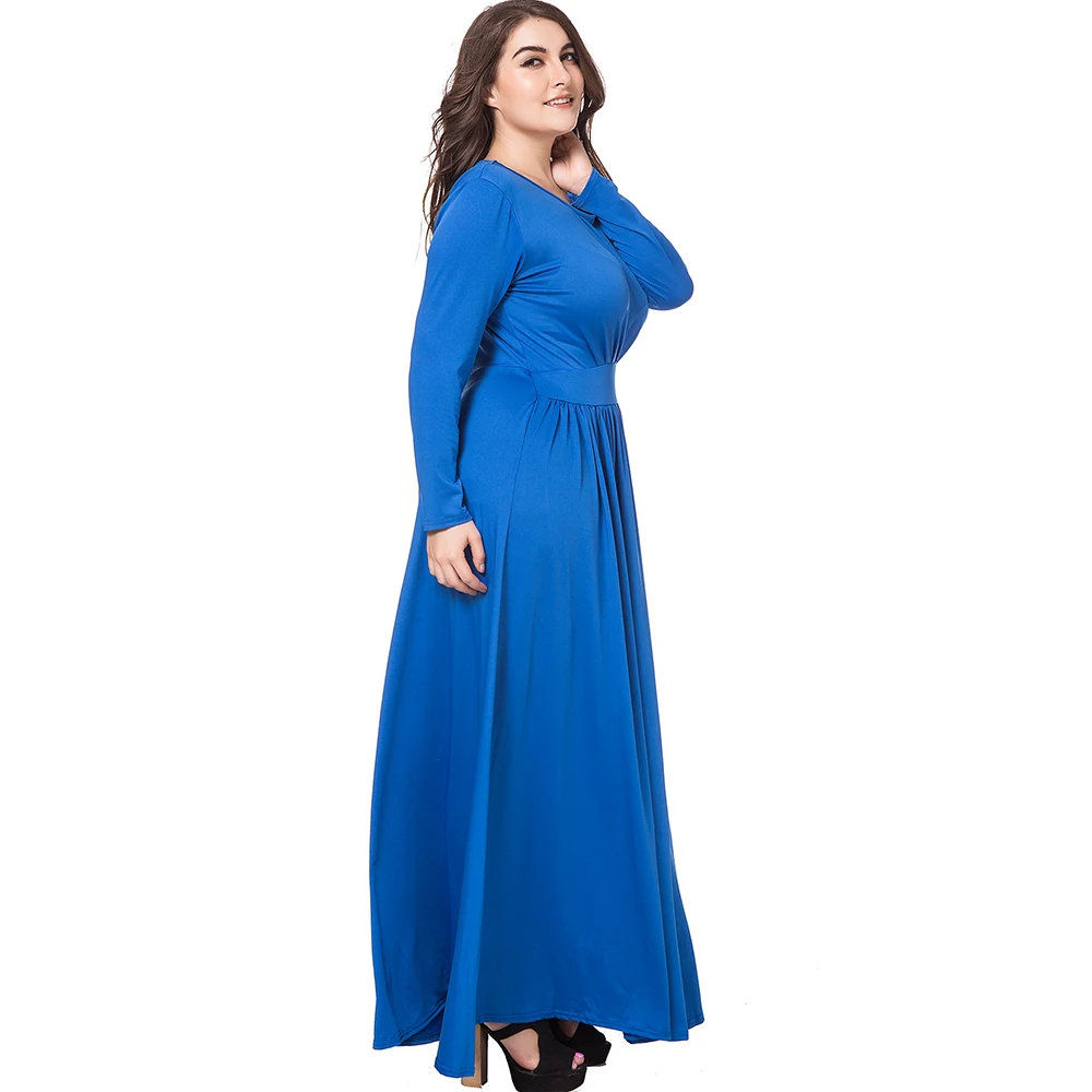 Синий Большие размеры платье женские ботильоны 2018 Длина Длинные рукава