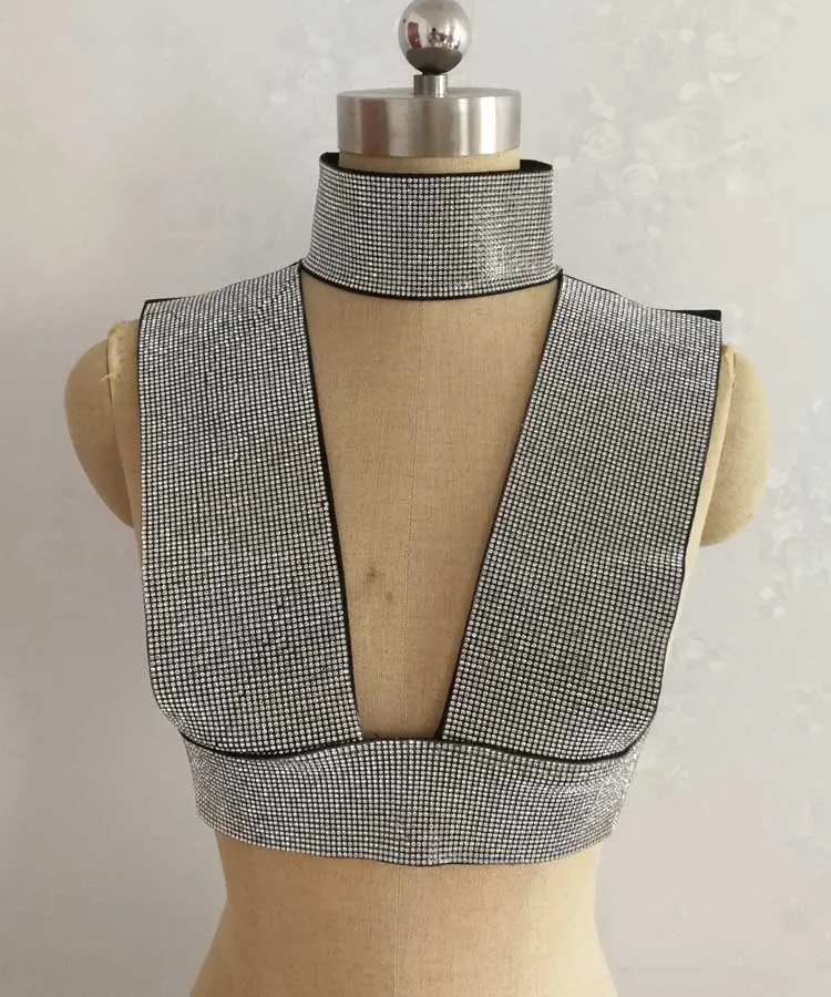 Женский бандажный Топ черный топ с глубоким треугольным вырезом и стразами|bandage