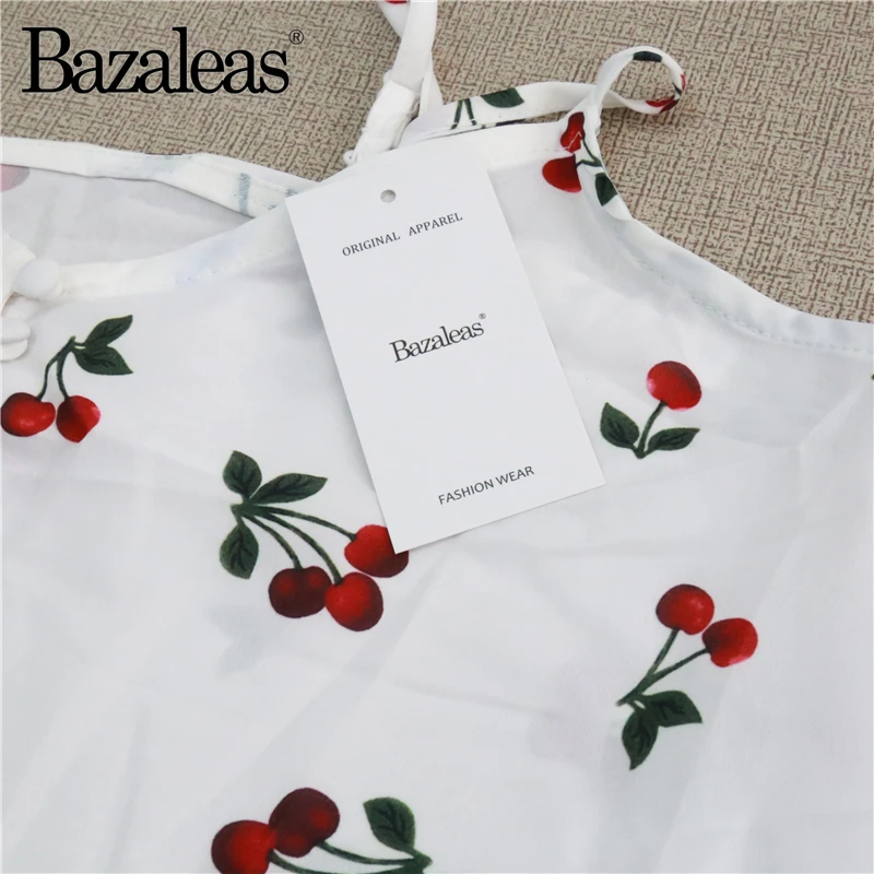 Bazaleas, винтажный, вишневый принт, Женская майка, на пуговицах, Сексуальный Топ для женщин, модная женская майка, топы, повседневная, мягкая, хлопковая, на бретелях