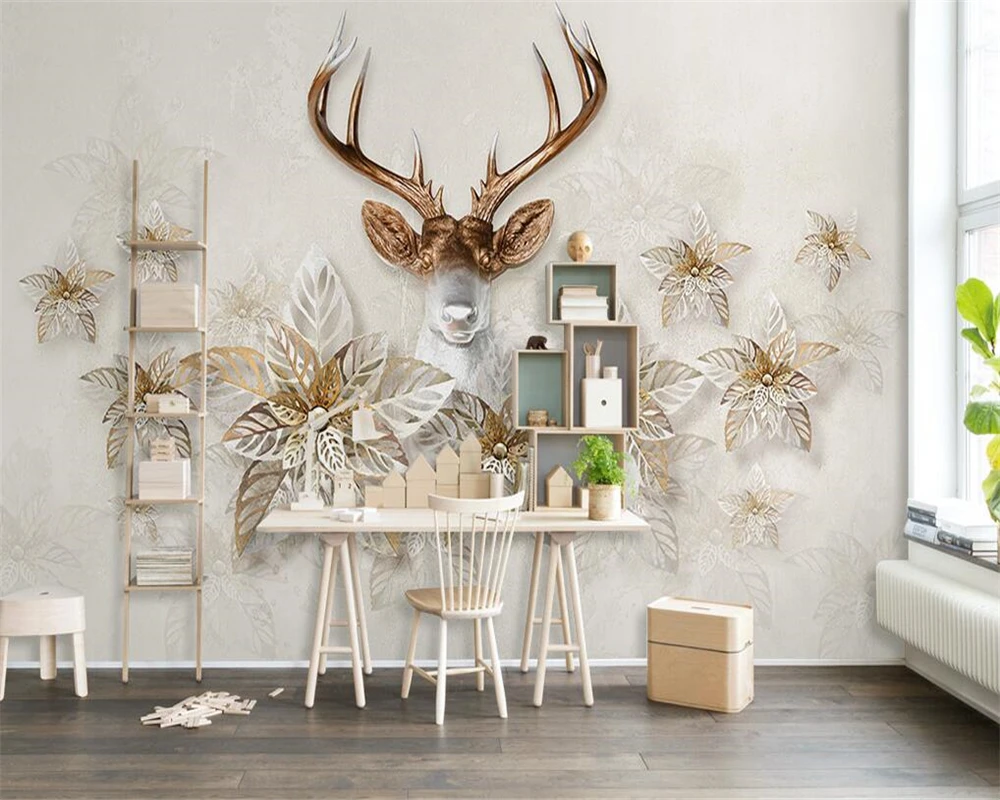 

Beibehang wallpaper for walls 3 d Custom wallpaper retro 3d elk flowers fashion 3D living room TV background walls 3d wallpaper