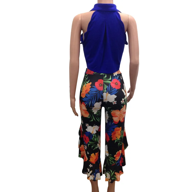 Echoine комплект из 2 предметов с цветочным принтом; укороченный топ без рукавов; комплект со штанами с цветочным принтом; широкие брюки; офисный комплект; Conjunto Femenino
