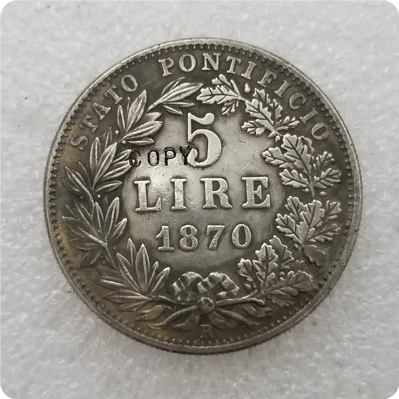 1870-R XXIV Италия 5 лир Серебряная монета папские Штаты копия памятные монеты-Реплика