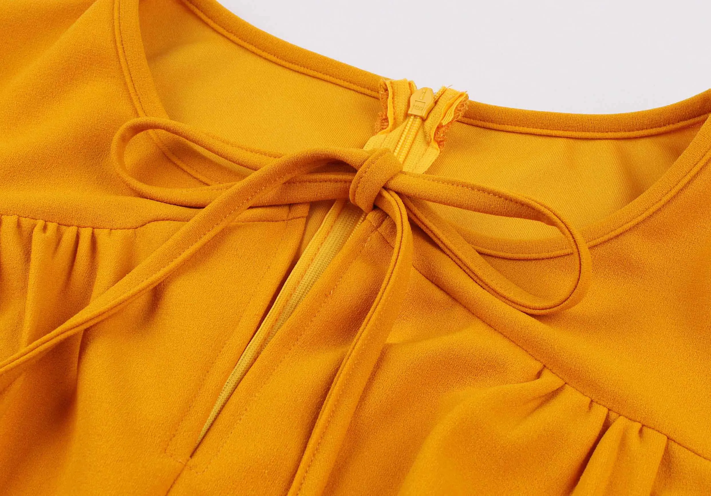 Винтажные платья 50 s 60 s 40 s 4xl с расклешенными рукавами, с v-образным вырезом и рюшами, винтажное платье трапециевидной формы, элегантное желтое горчичное платье