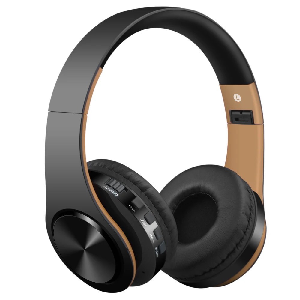 Беспроводная bluetooth-гарнитура, sd-карта, музыкальная игровая гарнитура, Бас-гарнитура, портативная зарядная гарнитура для всех bluetooth-устройств - Цвет: Gold